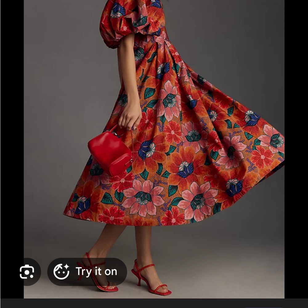 FARM RIO MARIAS FLORAL CUTOUT MIDI DRESS